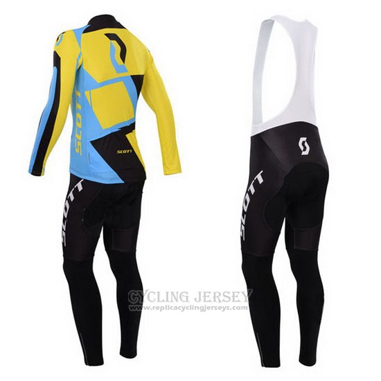 2014 Cycling Jersey Scott Yellow and Black Long Sleeve and Bib Tight