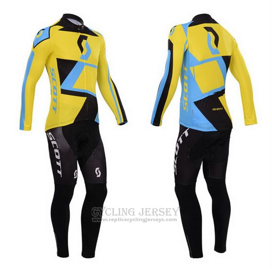 2014 Cycling Jersey Scott Yellow and Black Long Sleeve and Bib Tight