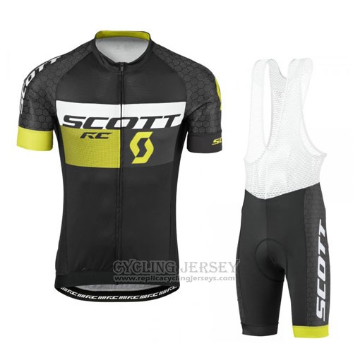 2016 Cycling Jersey Scott Black Yellow Short Sleeve and Bib Short
