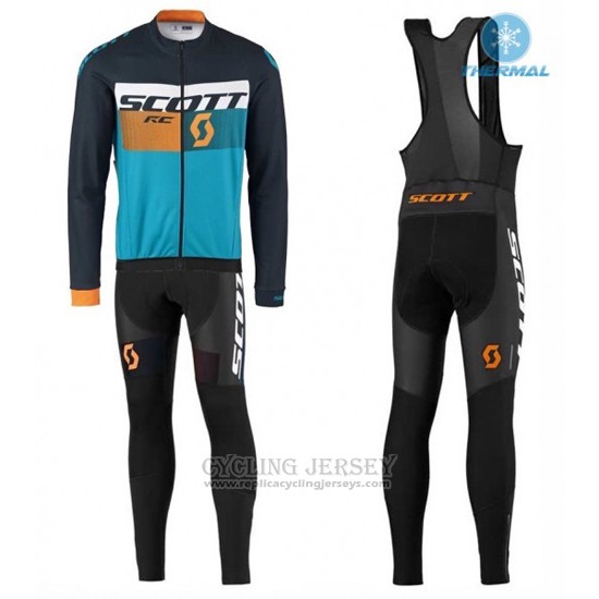 2016 Cycling Jersey Scott Black and Bluee Long Sleeve and Bib Tight