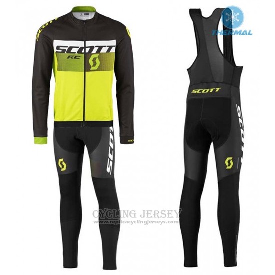 2016 Cycling Jersey Scott Black and Bright Green Long Sleeve and Bib Tight