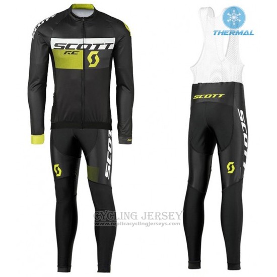 2016 Cycling Jersey Scott Black and Green Long Sleeve and Bib Tight