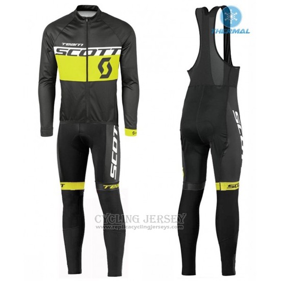 2016 Cycling Jersey Scott Black and Yellow Long Sleeve and Bib Tight