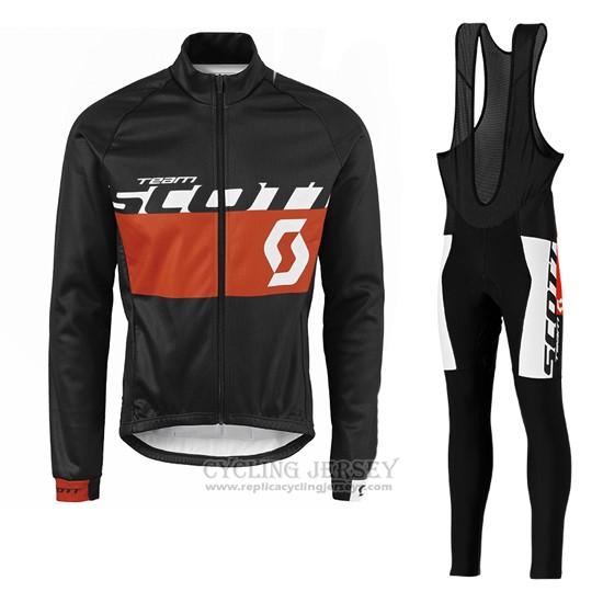 2016 Cycling Jersey Scott Orange and Black Long Sleeve and Bib Tight
