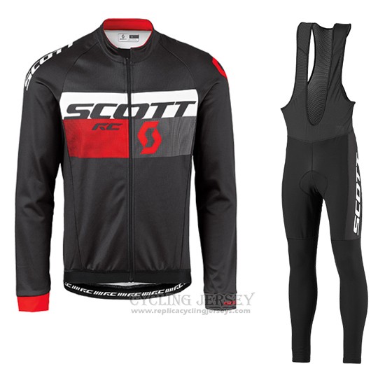 2016 Cycling Jersey Scott Red and Black Long Sleeve and Bib Tight