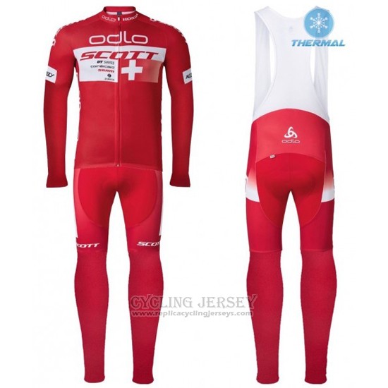 2016 Cycling Jersey Scott Red and White Long Sleeve and Bib Tight