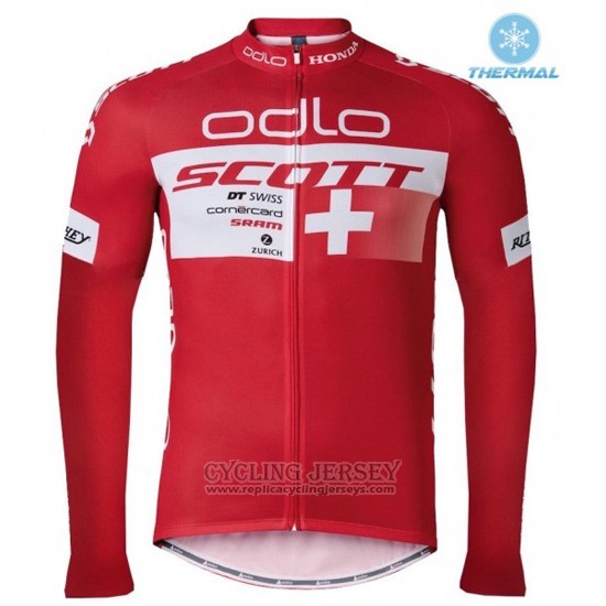 2016 Cycling Jersey Scott Red and White Long Sleeve and Bib Tight