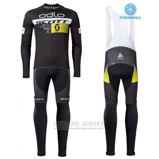 2016 Cycling Jersey Scott Yellow and Black Long Sleeve and Bib Tight