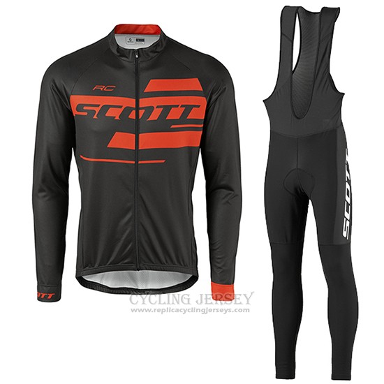 2017 Cycling Jersey Scott Black and Orange Long Sleeve and Bib Tight