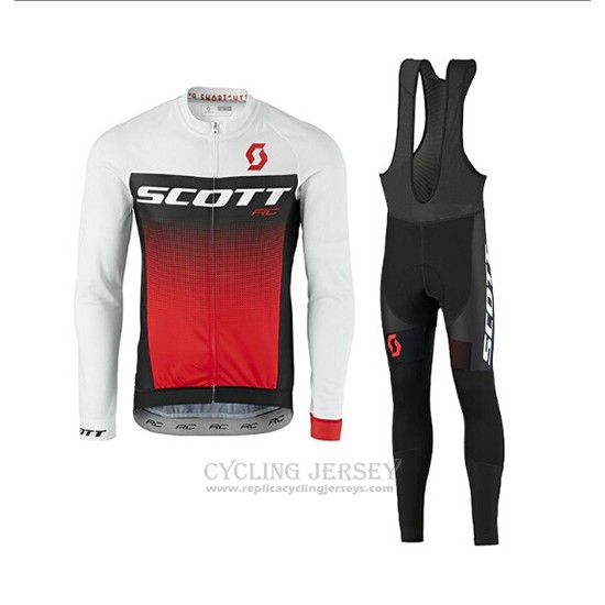 2017 Cycling Jersey Scott White and Red Long Sleeve and Bib Tight