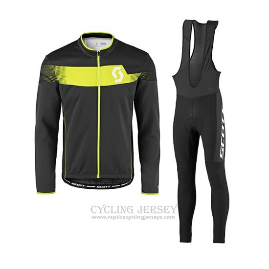2017 Cycling Jersey Scott Yellow and Black Long Sleeve and Bib Tight