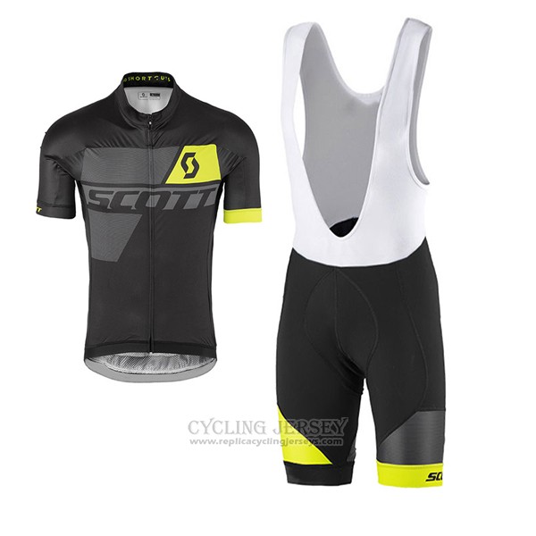 2017 Cycling Jersey Scott Yellow and Black Short Sleeve and Bib Short
