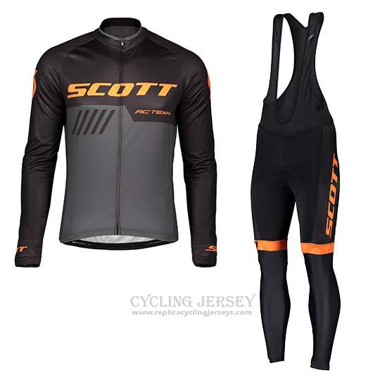 2019 Cycling Jersey Scott Black Gray Long Sleeve and Bib Tight