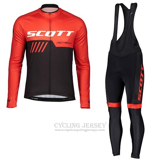 2019 Cycling Jersey Scott Black Red Long Sleeve and Bib Tight