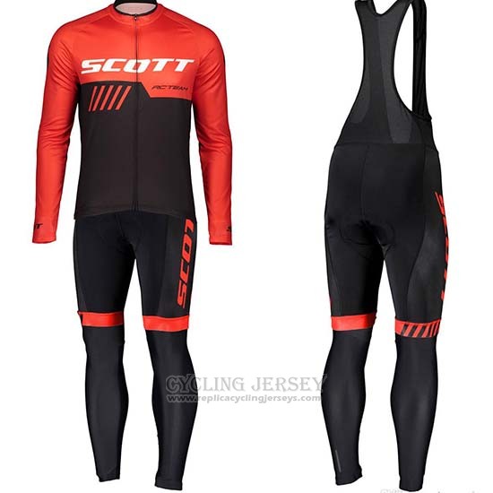 2019 Cycling Jersey Scott Black Red Long Sleeve and Bib Tight