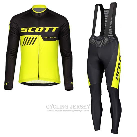 2019 Cycling Jersey Scott Black Yellow Long Sleeve and Bib Tight