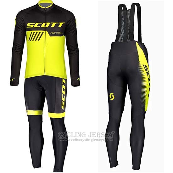 2019 Cycling Jersey Scott Black Yellow Long Sleeve and Bib Tight
