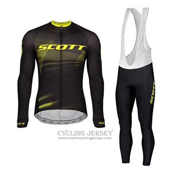 2020 Cycling Jersey Scott Yellow Black Long Sleeve And Bib Tight