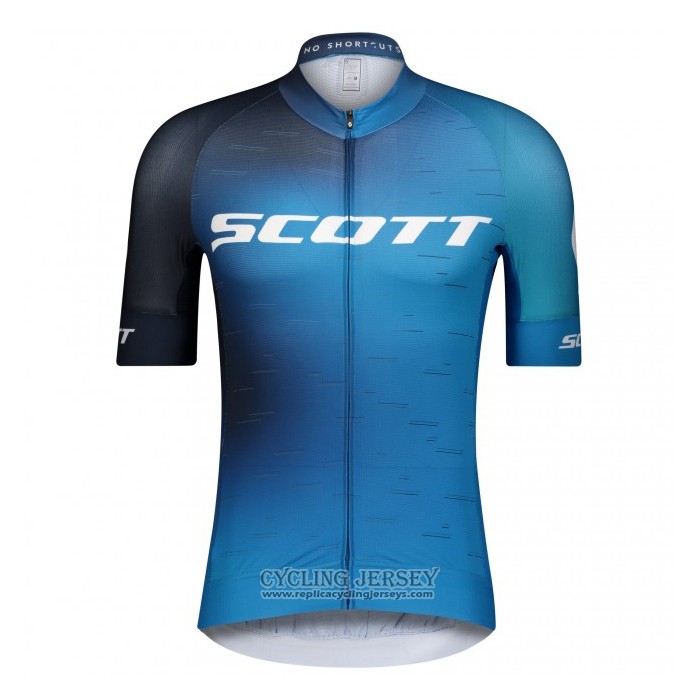 2021 Cycling Jersey Scott Black Blue Short Sleeve And Bib Short