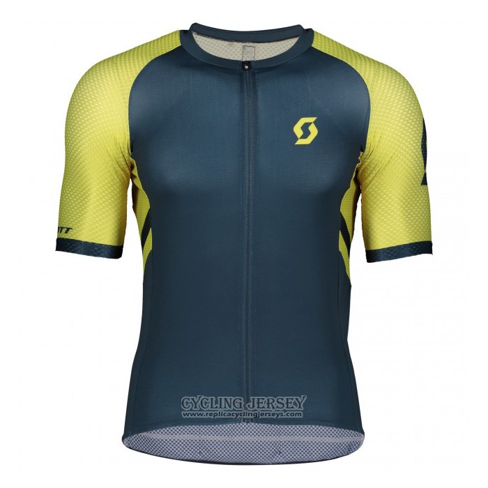 2021 Cycling Jersey Scott Yellow Dark Blue Short Sleeve And Bib Short