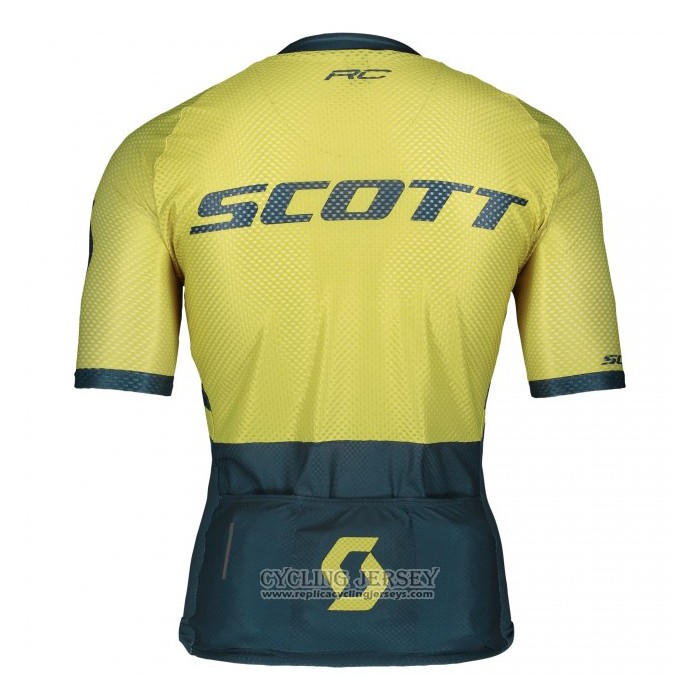 2021 Cycling Jersey Scott Yellow Dark Blue Short Sleeve And Bib Short
