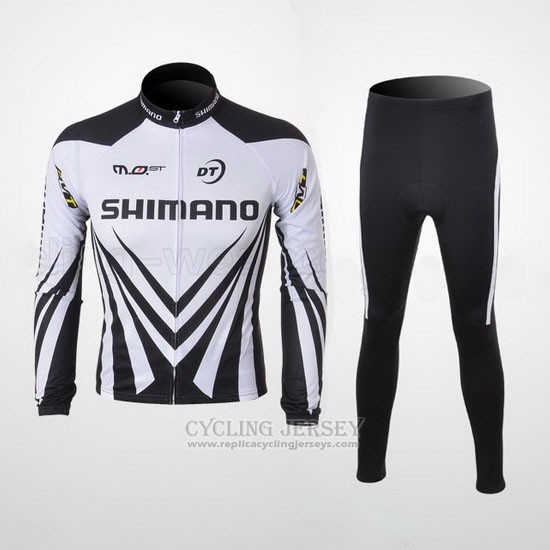 2010 Cycling Jersey Shimano White and Black Long Sleeve and Bib Tight