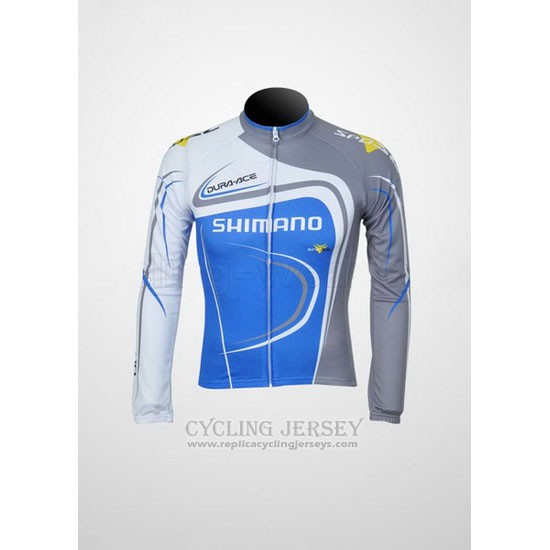 2011 Cycling Jersey Shimano Blue and Gray Long Sleeve and Bib Tight