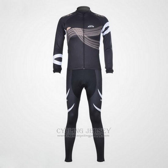 2012 Cycling Jersey Shimano Black and Orange Long Sleeve and Bib Tight