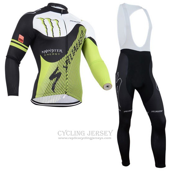 2014 Cycling Jersey Specialized Black and Green Long Sleeve and Bib Tight