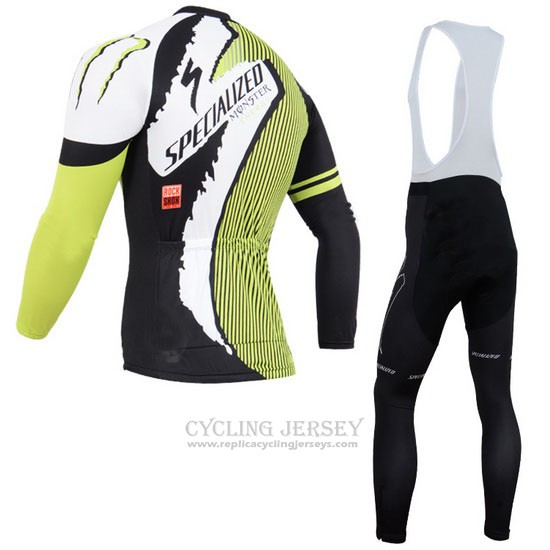 2014 Cycling Jersey Specialized Black and Green Long Sleeve and Bib Tight
