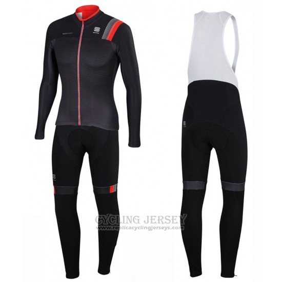 2016 Cycling Jersey Sportful Black Long Sleeve and Bib Tight