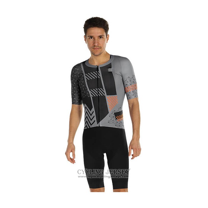 2021 Cycling Jersey Sportful Black Gray Orange Short Sleeve And Bib Short