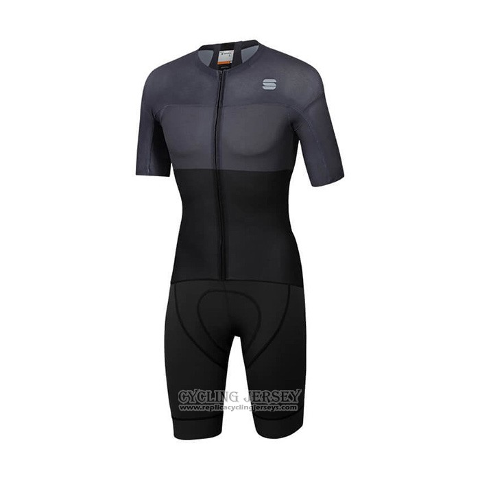 2021 Cycling Jersey Sportful Black Gray Short Sleeve And Bib Short