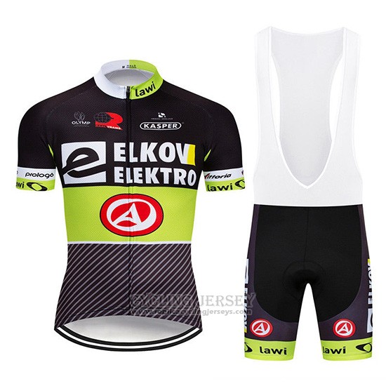 2019 Cycling Jersey Elkov Elektro Black Green Short Sleeve and Overalls