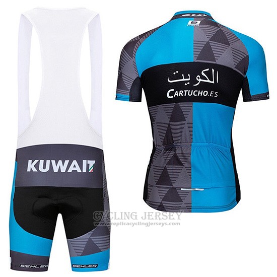 2019 Cycling Jersey Kuwait Blue Gray Short Sleeve and Overalls