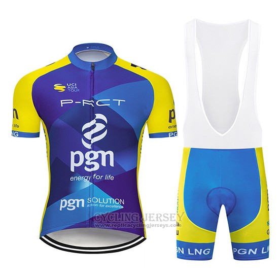 2019 Cycling Jersey Pgn Blue Bright Yellow Short Sleeve and Overalls