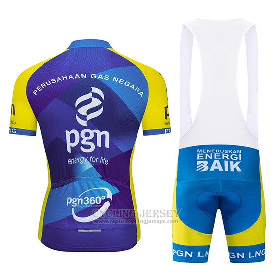 2019 Cycling Jersey Pgn Blue Bright Yellow Short Sleeve and Overalls