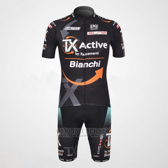 2012 Cycling Jersey Bianchi Black and Orange Short Sleeve and Bib Short