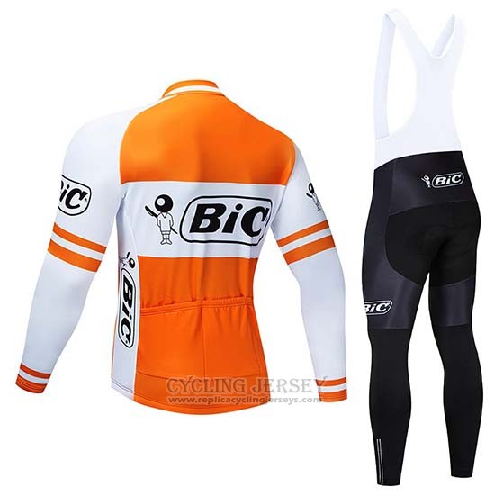 2019 Cycling Jersey Bic White Orange Long Sleeve and Bib Tight