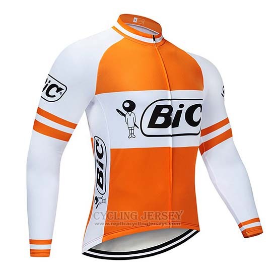 2019 Cycling Jersey Bic White Orange Long Sleeve and Bib Tight