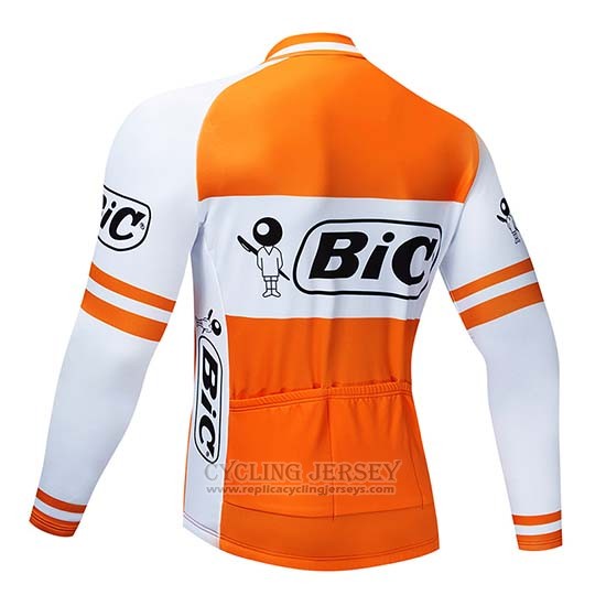 2019 Cycling Jersey Bic White Orange Long Sleeve and Bib Tight