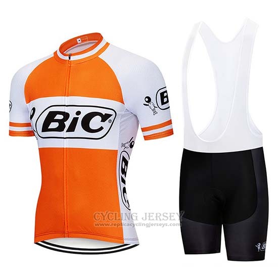 2019 Cycling Jersey Bic White Orange Short Sleeve and Bib Short