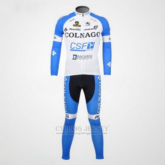 2012 Cycling Jersey Colnago Sky Blue and White Long Sleeve and Bib Tight