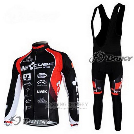 2012 Cycling Jersey Cube Black and Red Long Sleeve and Bib Tight