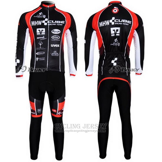 2012 Cycling Jersey Cube Black and Red Long Sleeve and Bib Tight