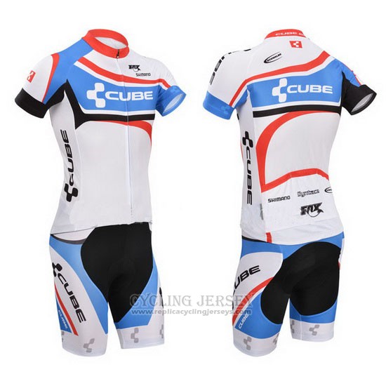 2014 Cycling Jersey Cube White and Blue Short Sleeve and Bib Short