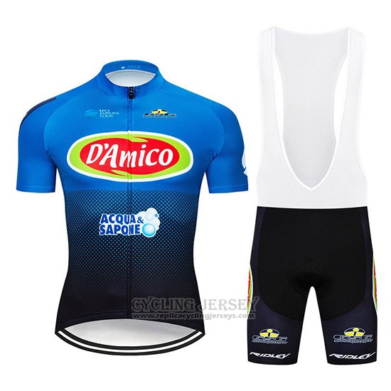 2019 Cycling Jersey D'amico Blue White Short Sleeve and Overalls