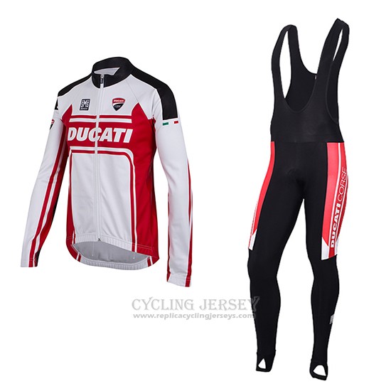 2016 Cycling Jersey Ducati White and Red Long Sleeve and Bib Tight