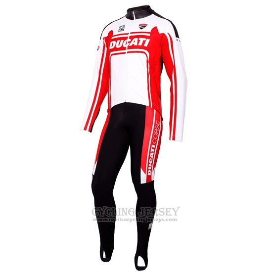 2016 Cycling Jersey Ducati White and Red Long Sleeve and Bib Tight