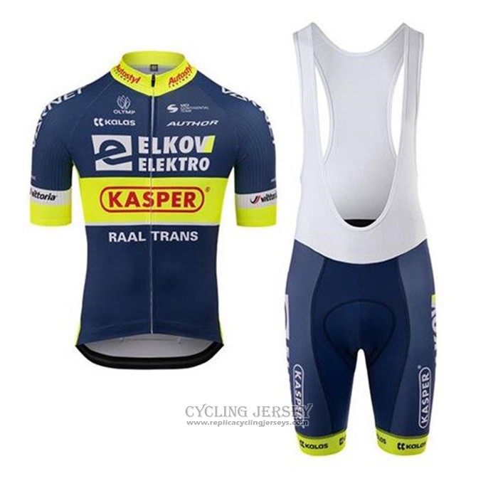 2020 Cycling Jersey Elkov-Kasper Blue Yellow Short Sleeve And Bib Short